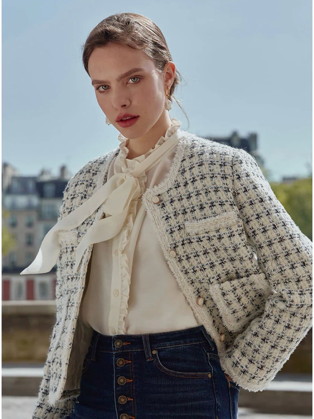 NWOT Petite Studio NYC Jackie Wool Tweed Jacket, Size Small